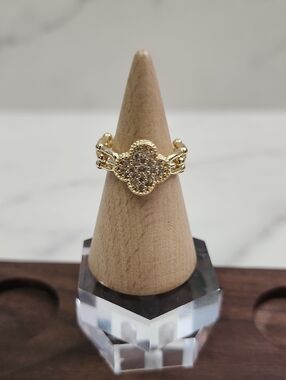 Sparkly Clover Adjustable Gold Filled Ring
